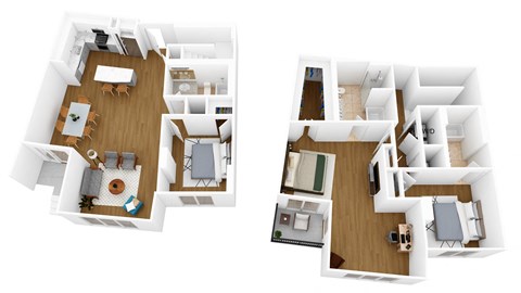 a stylized floor plan of a home with two bedrooms and a living room